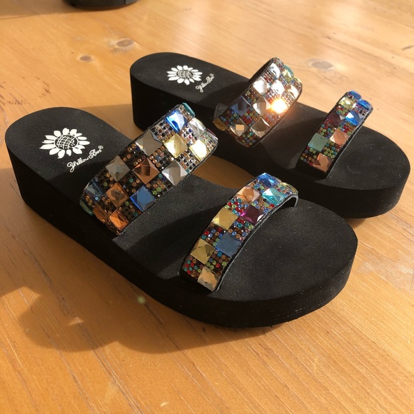 yellow box platform flip flops